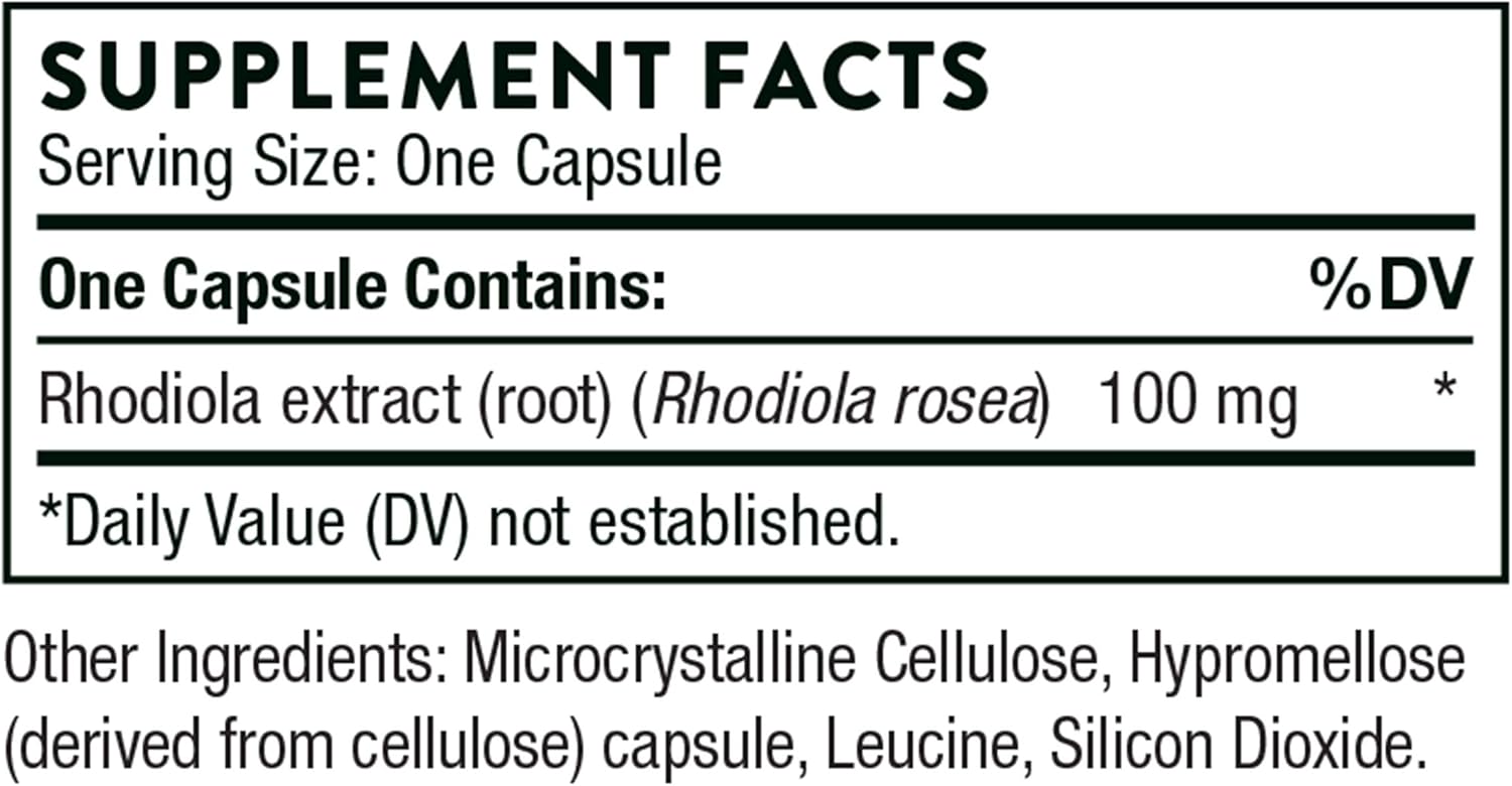 Thorne Research® Rhodiola 100 mg 60 Capsules เพิ่มการนอนหลับและสมาธิ