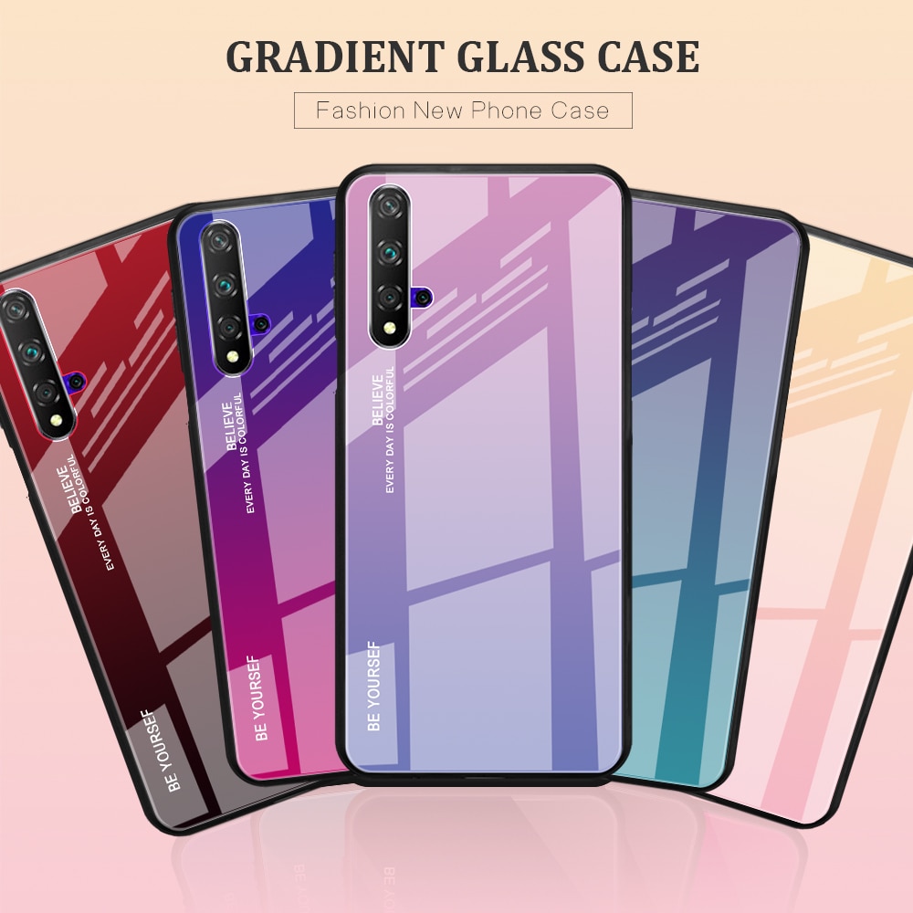 Case Huawei Nova 5T #(พร้อมส่ง) เคสฝาหลัง Gradient Color Glass + PC + TPU Hybrid Case สี Red / Black