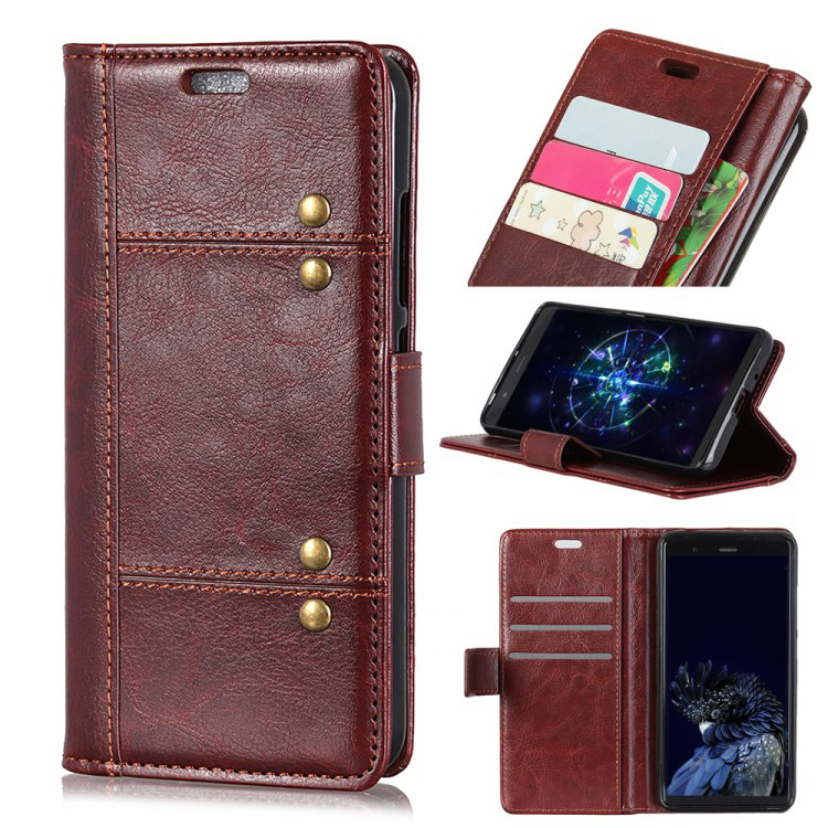 Case Samsung Galaxy J6+ #เคสฝาพับหนัง PU ผิวหนังม้า Rivet Decor Crazy Horse Texture