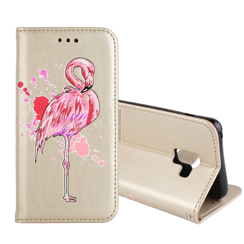 เคส Samsung Galaxy A8 (2018) #เคสฝาพับ Glittery Powder Decor รูปแบบ Flamingo Leather Magnetic Case