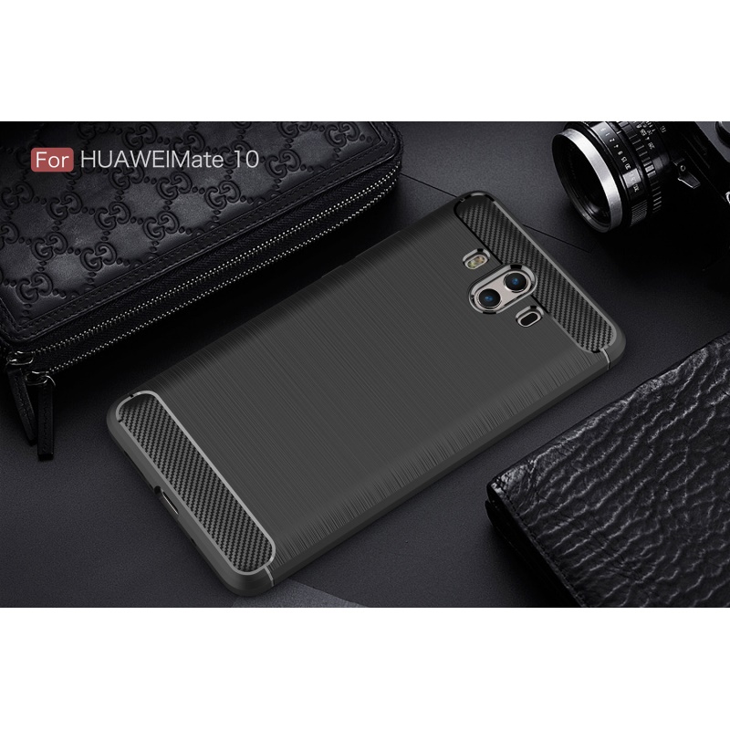 Case Huawei Mate 10 #เคสฝาหลังTPUนิ่ม ผิวแบบโลหะขัดตกแต่งคาร์บอนไฟเบอร์สวยงามทันสมัย