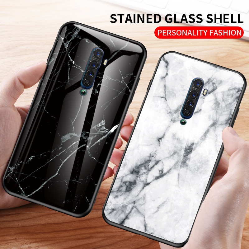 Case OPPO Reno 2F #เคสฝาหลัง Gradient Color ลายหินอ่อน Glass + PC + TPU Hybrid Case