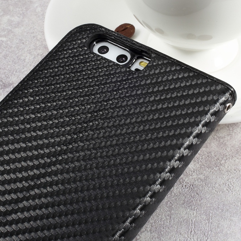 Case Huawei P10 Plus #เคสหนังคาร์บอนไฟเบอร์ ฝาพับมีช่องใส่นามบัตร