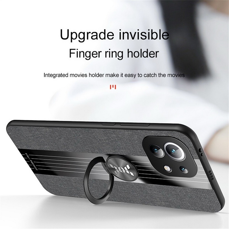 เคส Xiaomi Mi 11 Lite #เคสฝาหลังเคลือบผ้าเนื้อมีแหวนสวมนิ้ว TPU ไฮบริด+อะคริลิ + แหวนโลหะ
