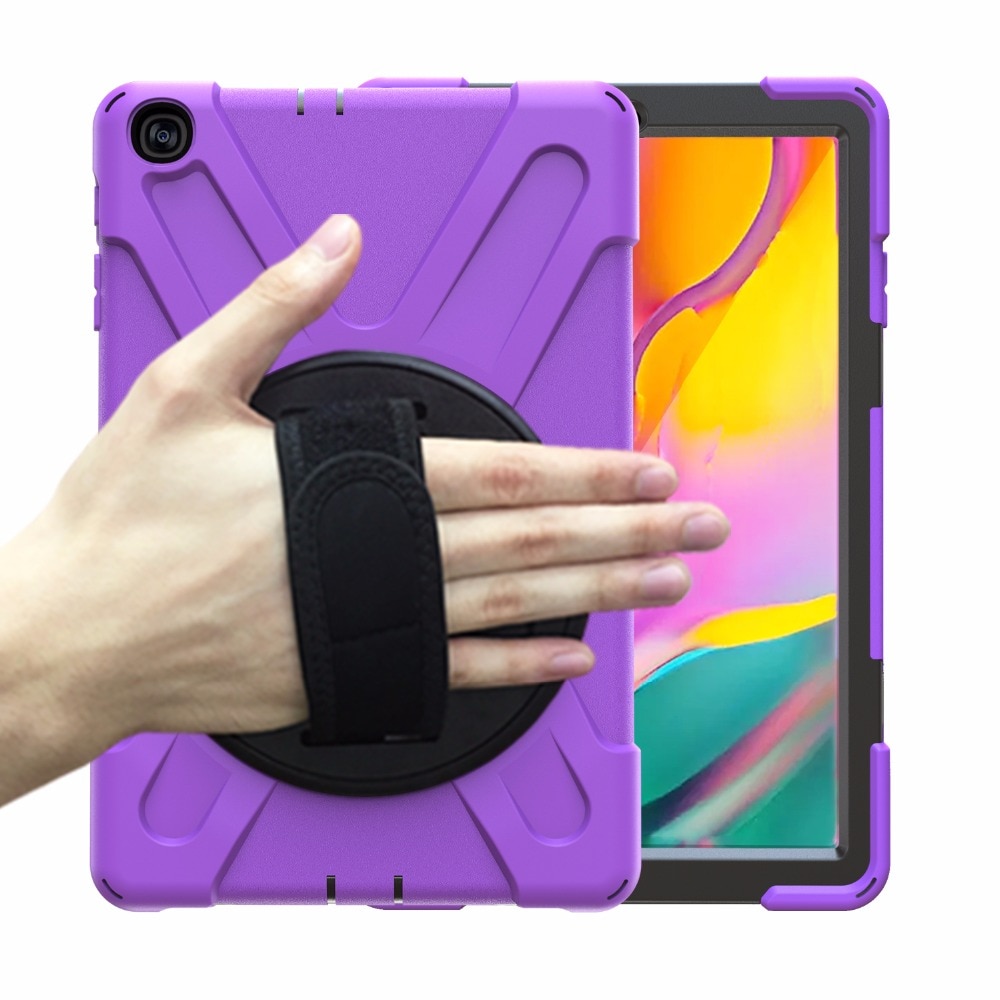 เคส Samsung Galaxy Tab A 10.1 (2019) SM-T510 SM-T515 #เคสฝาหลังกันกระแทก X-Shape 360 Degree Rotary Kickstand PC + Silicone มีสายรัดมือ