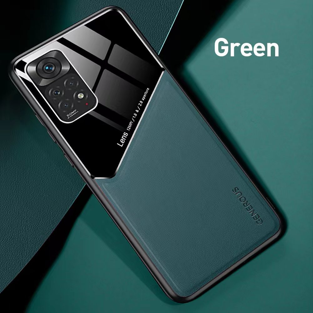 เคส Redmi Note 11 / Redmi Note 11S#เคสฝาหลังไฮบริด PU +TPU + glass สีทูโทน Shockproof Leather Mirror Glass Silicone Phone Back Cover