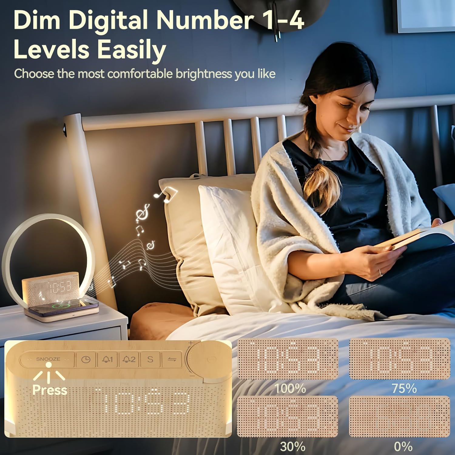 Vivilumens® Sunrise Alarm Clocks Wireless Charger, 10 Sound Model.Aj310B นาฬิกาปลุกดิจิทัล พร้อมแท่นชาร์จไร้สาย