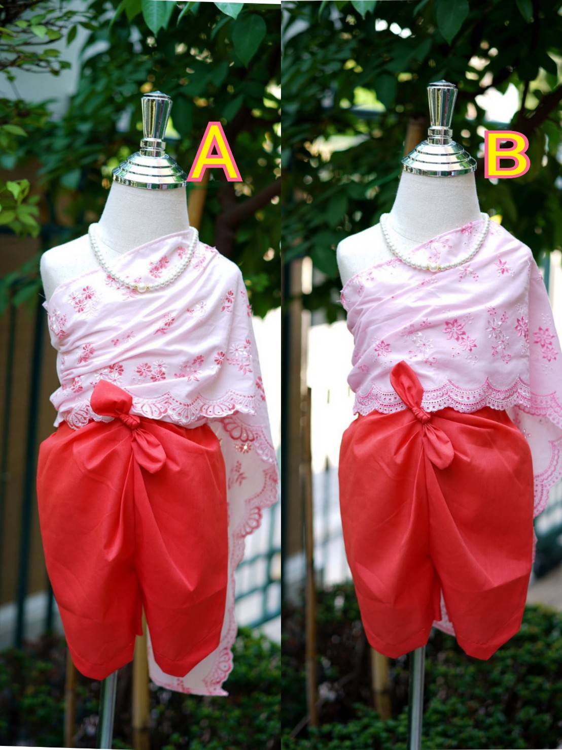 ชุดไทยเด็ก สไบลายดอกไม้กับโจงจับจีบ