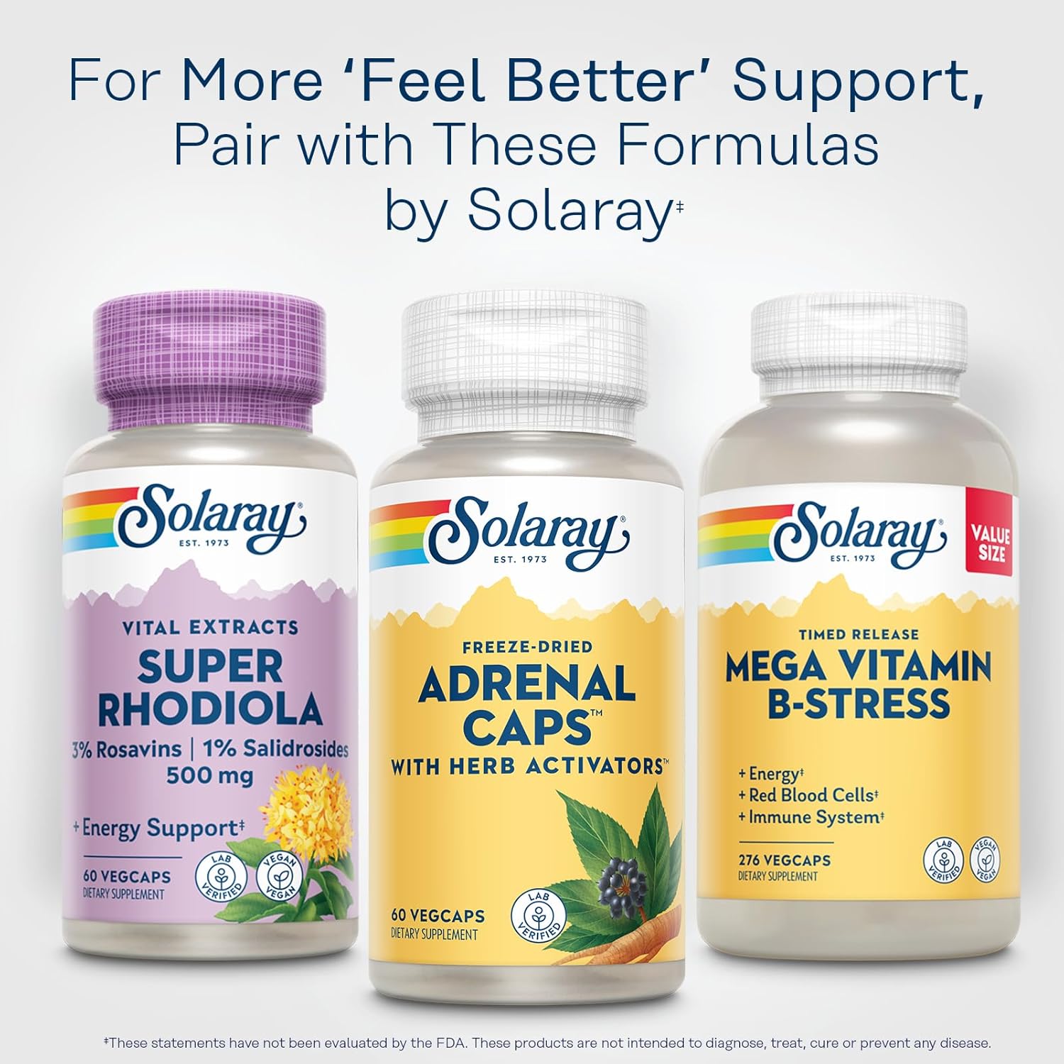 Solaray® Adrenal Caps 60 VegCaps ผลิตภัณฑ์เสริมอาหาร อะดรีนัล