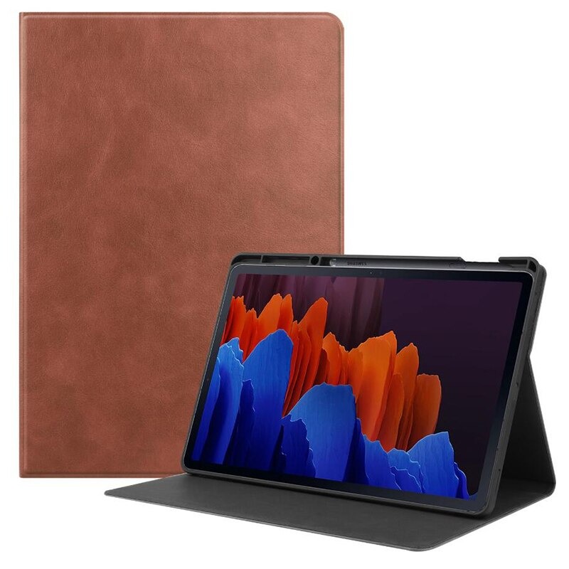 Case Samsung Galaxy Tab S7 Plus 12.4" SM-T970 SM-T975 SM-T976 #เคสฝาพับหนัง PU พร้อมช่องใส่ปากกา Textured Smart Leather Stand Case with Pen Slot
