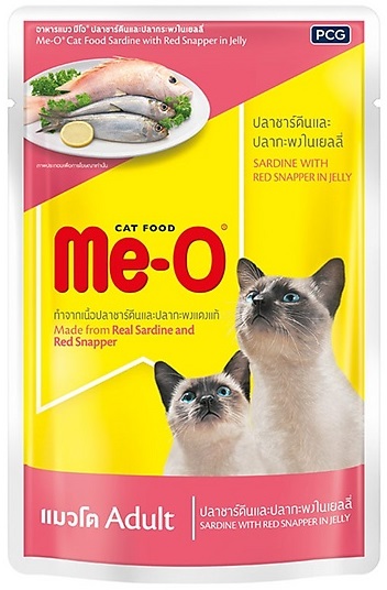 Me-O(มีโอ) เปียกซองปลาซาร์ดีน+ปลากระพงในเยลลี่ 80g