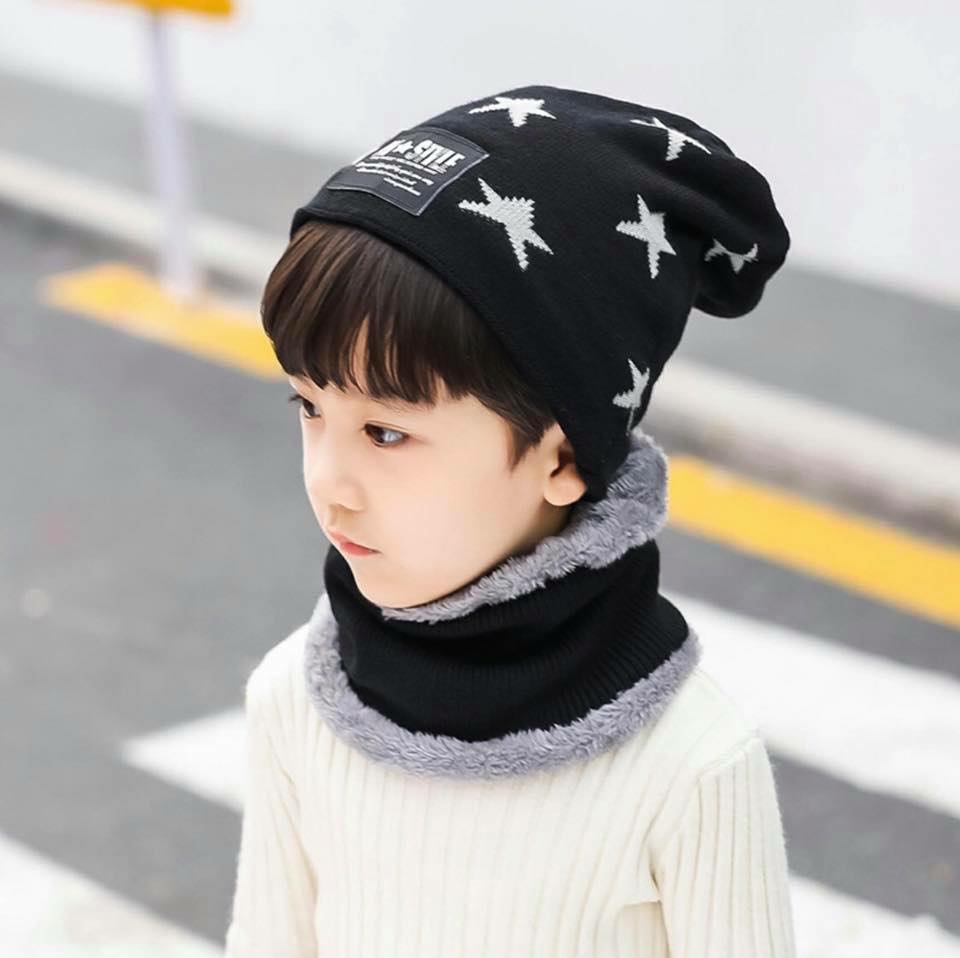 set หมวกไหมพรม สำหรับเด็ก 2 ถึง 14 ปี ลายดาว