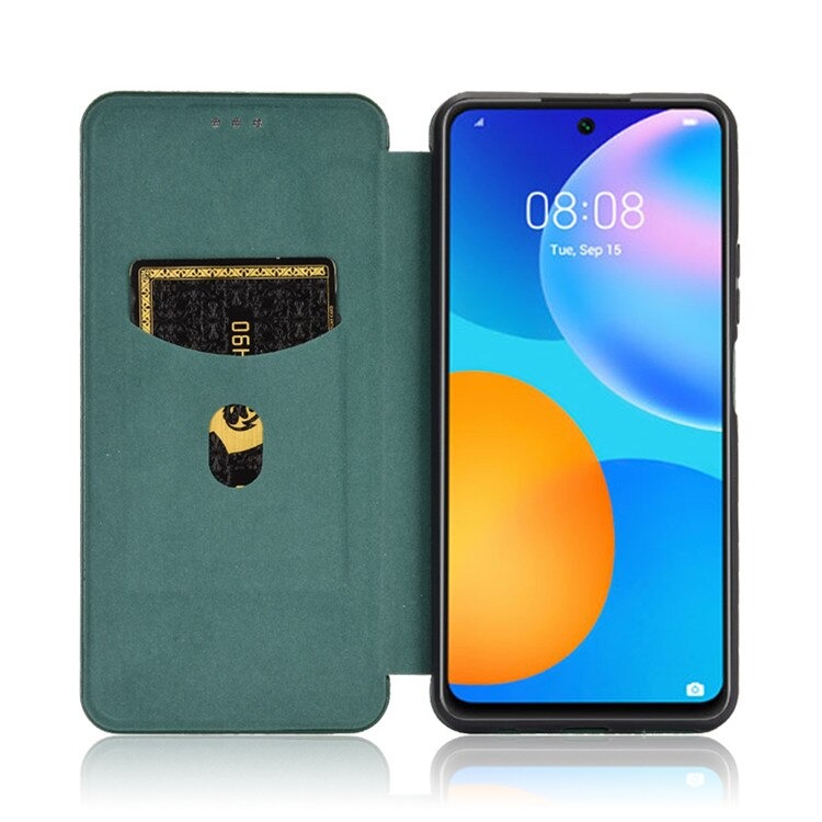 เคส Huawei Y7a #เคสฝาพับลายคาร์บอนไฟเบอร์มีช่องใส่การ์ด Carbon Fiber Wallet Card Slot Magnet Stand Phone Cover