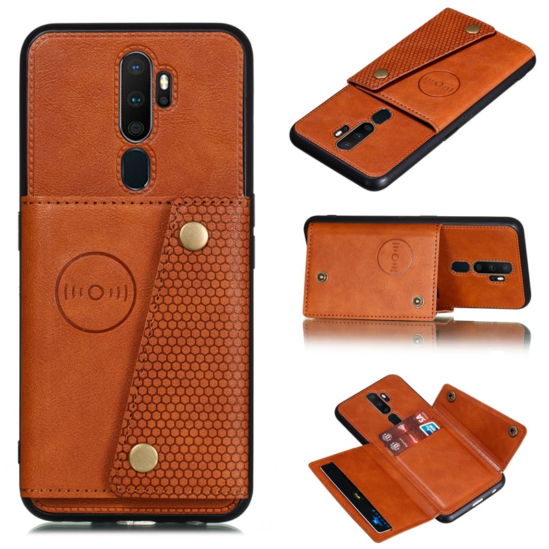 Case OPPO A9 (2020) / A5 (2020) #เคสฝาหลัง TPU เคลือบหนัง PU มีที่เก็บบัตร PU Leather Coated TPU Card Holder Magnetic Kickstand
