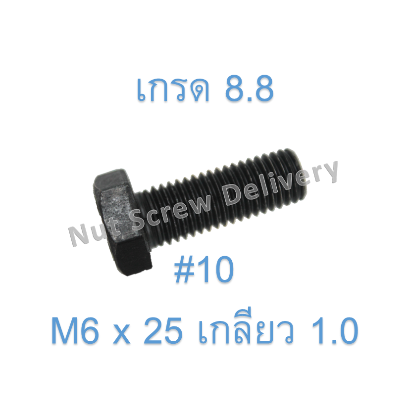 สกรูหัวเหลี่ยมมิลดำ M6 x 25 (เกลียว 1.0) ขอบ #10 เกรด 8.8