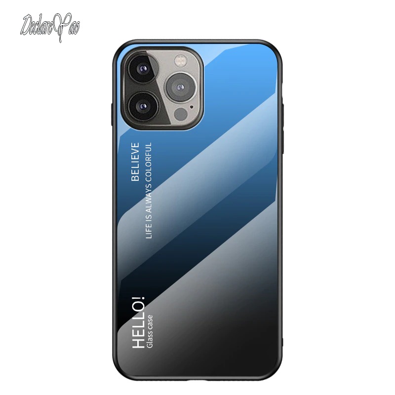 เคส iPhone 13 Pro Max #เคสฝาหลัง Gradient Color Glass + PC + TPU Hybrid Case