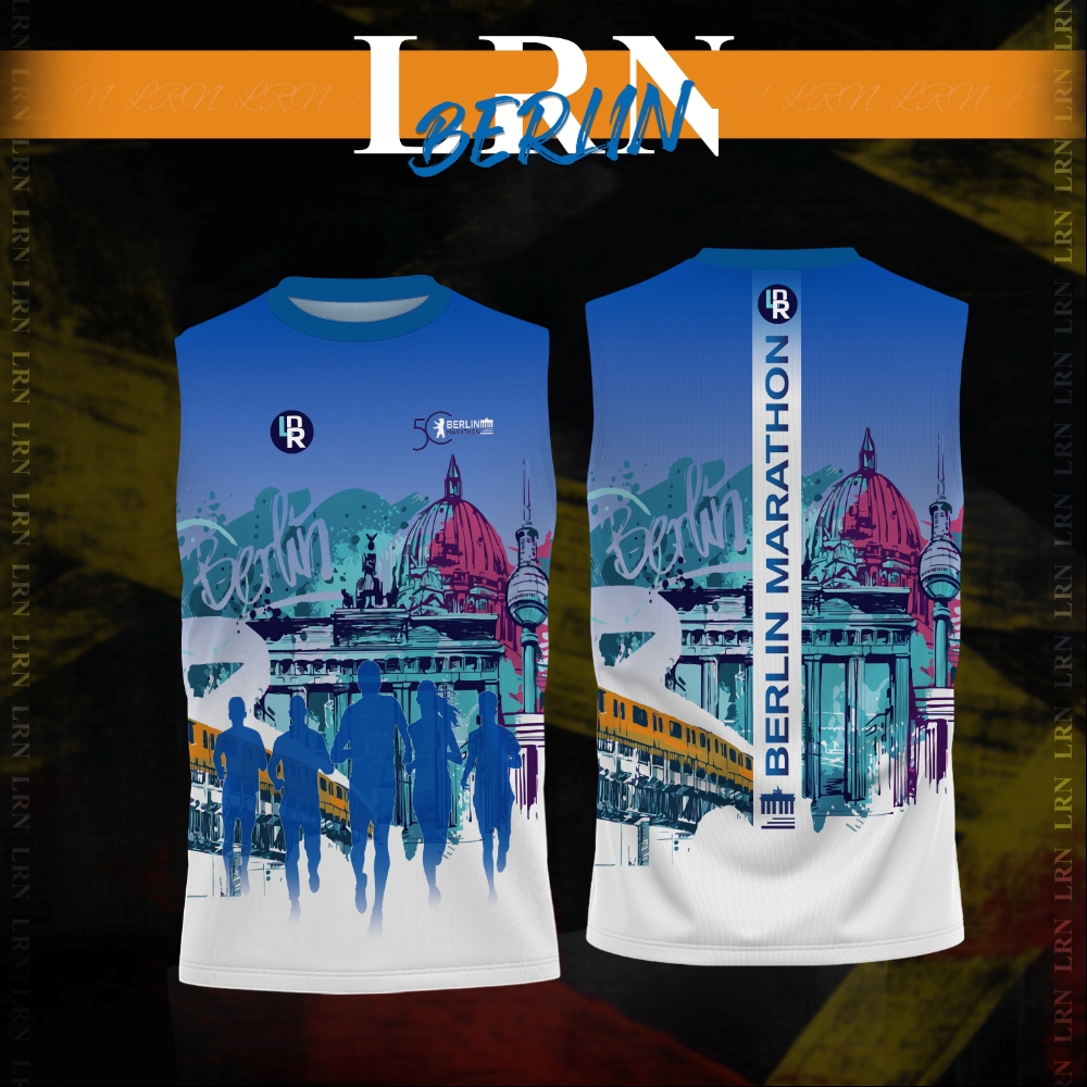เสื้อวิ่งพิมพ์ลาย Berlin-Marathon x LRN เนื้อผ้า Air Flow Plus สำหรับวิ่งมาราธอน (AP22)