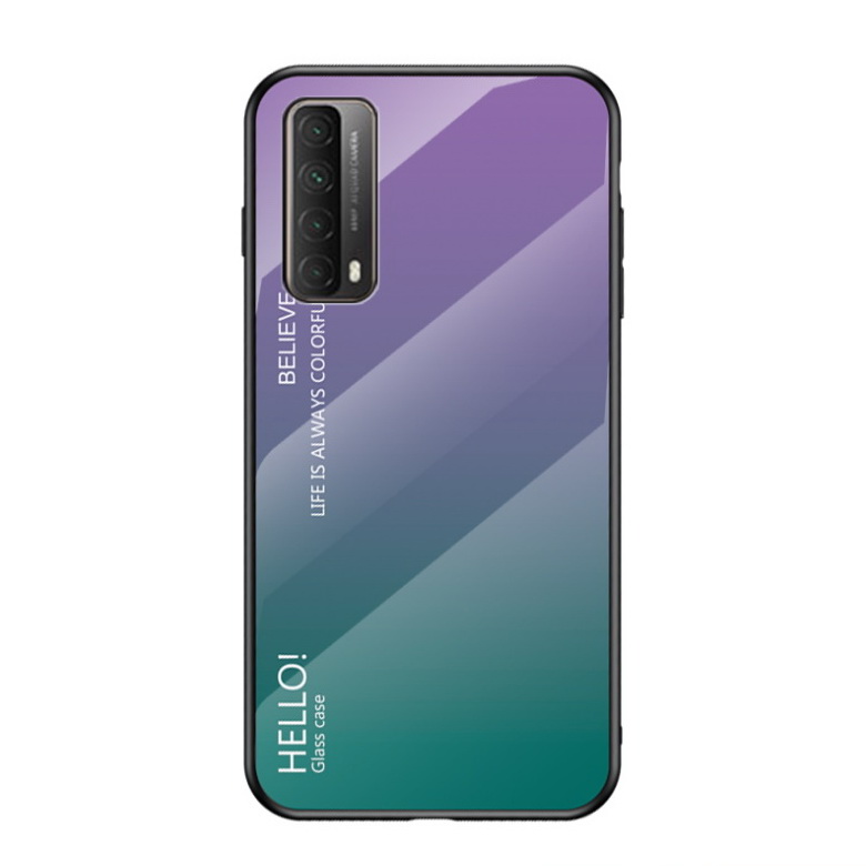 เคส Huawei Y7a #เคสฝาหลัง Gradient Color Glass + PC + TPU Hybrid Case