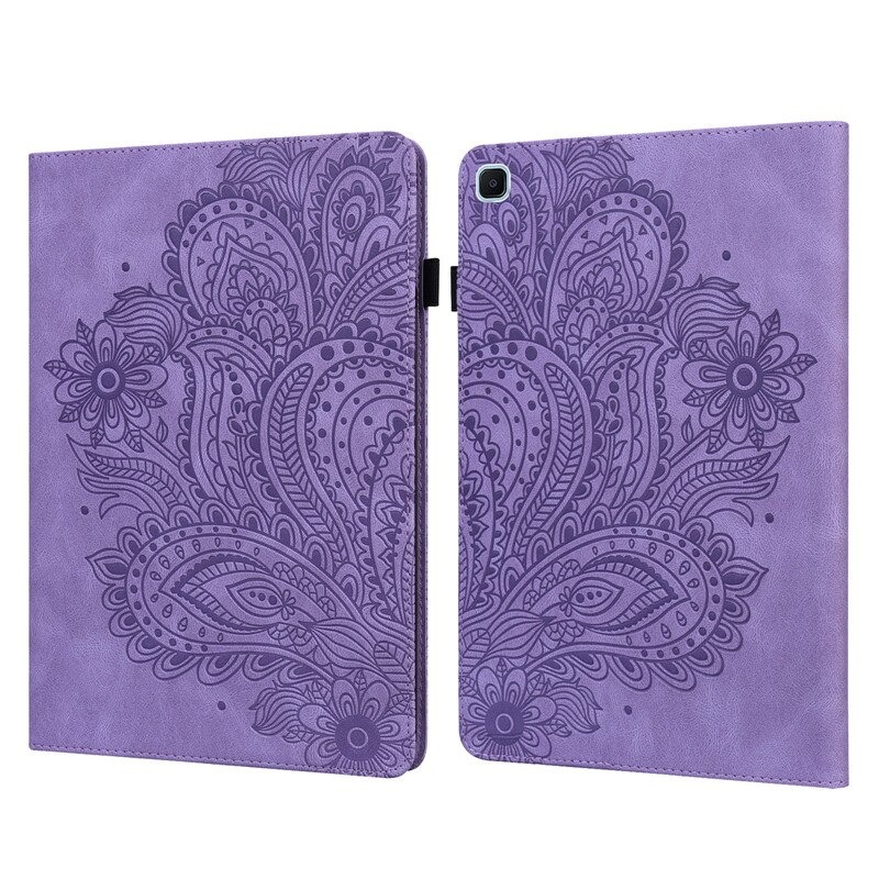 เคส Samsung Galaxy Tab S6 Lite 10.4 SM-P610 P615 P617 #เคสแบบฝาพับหนัง PU พิมพ์ลาย 3D Flower Embossed Tablet Flip Stand Soft TPU Back