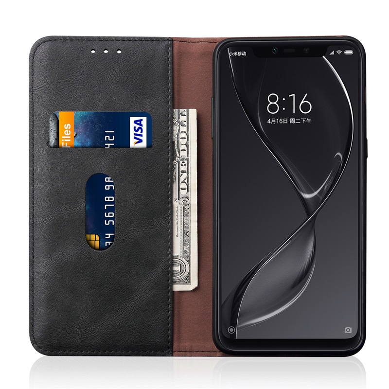 เคส Xiaomi Mi 8 Lite #เคสฝาพับหนัง PU Crazy Horse Texture Retro Leather Auto-absorbed Wallet คุณภาพดี