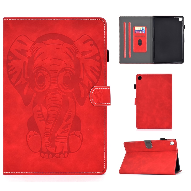 Case Samsung Galaxy Tab S6 Lite 10.4 SM-P610 P615 P617 #เคสฝาพับหนัง PU พิมพ์ลายช้างมีช่องใส่บัตร Business Style Leather Case with Card Storage