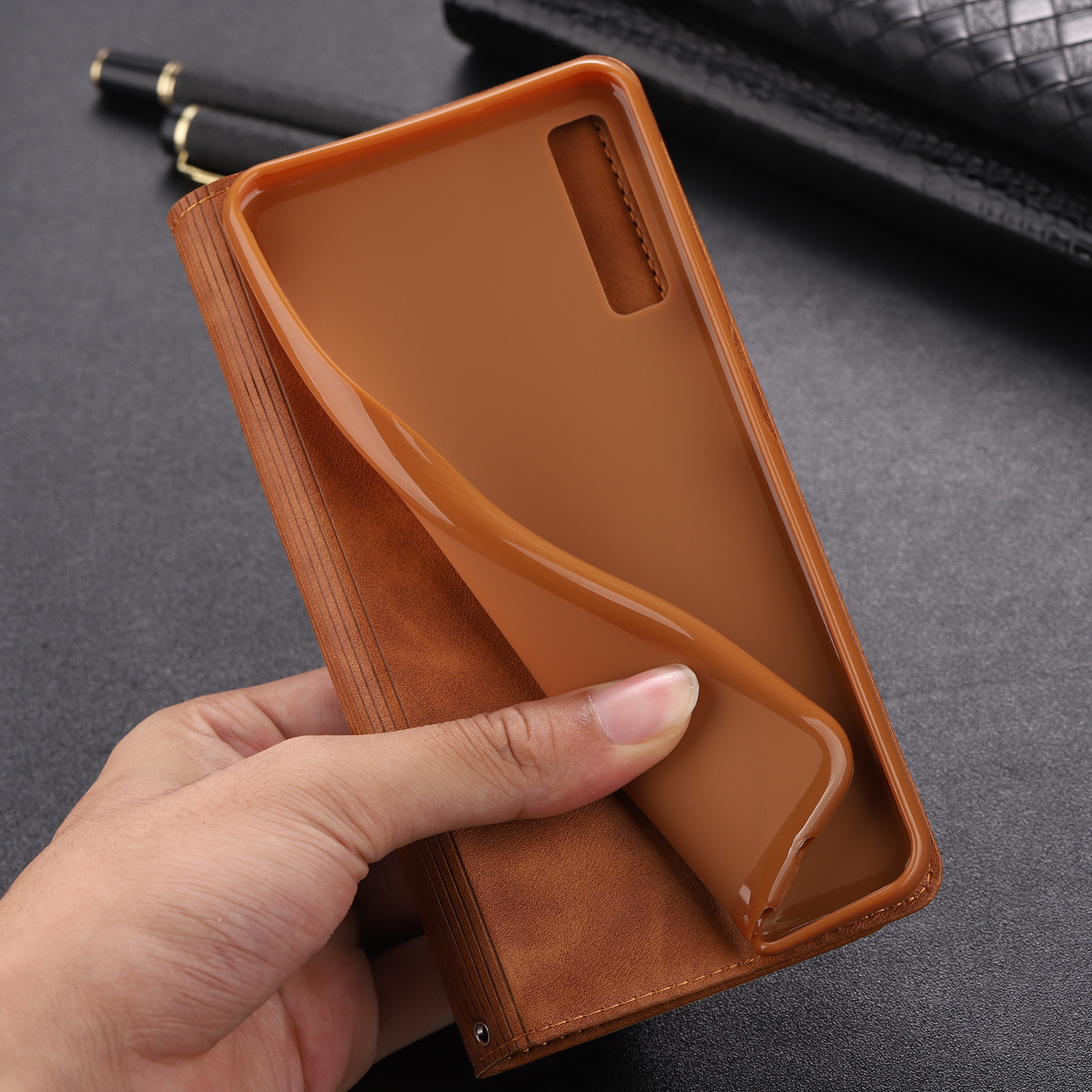 Case Samsung Galaxy A7 (2018) #เคสฝาพับ AZNS หนัง PU สไตล์ Retro เคสคุณภาพดีราคาถูก
