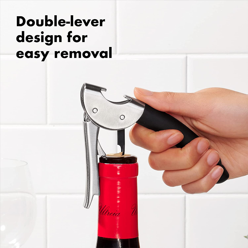 OXO® Steel Double Lever Waiter's Corkscrew Silver/Black ที่เปิดขวดไวน์ ที่เปิดจุกคอร์กขวดไวน์ แบบพกพา