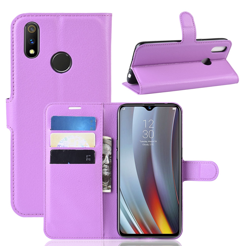 เคส Realme 3 Pro #เคสฝาพับสไตล์กระเป๋าสตางค์หนัง PU ผิวลิ้นจี่
