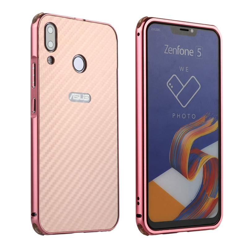 Case Asus Zenfone 5 ZE620KL / Zenfone 5Z ZS620KL #เคสฝาหลังกรอบโลหะ + ฝาหลังเลื่อนสไลด์ลายคาร์บอนไฟเบอร์