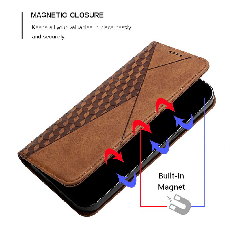 เคส OPPO A12 #เคสฝาพับแบบกระเป๋าสตางค์ Magnetic Flip Wallet Bracket Leather Lattice TPU Phone Case