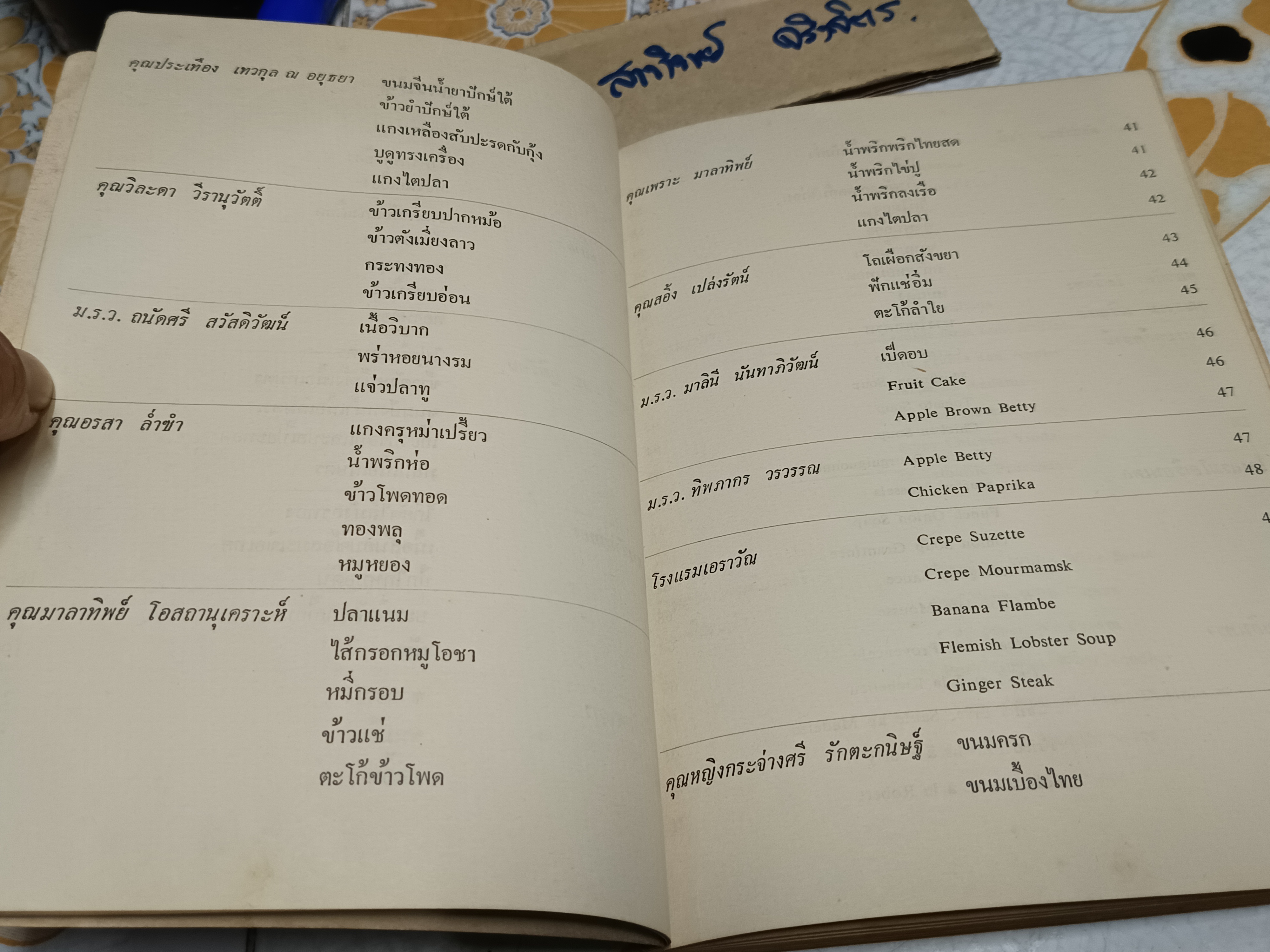 แม่บ้านเชิญชิม ตำราอาหาร จัดทำโดย มูลนิธิแม่บ้านอาสา พิมพ์ปี พ.ศ 2517 (ช่วงหลังเป็นตำราภาษาอังกฤษ) **สินค้าหมด**
