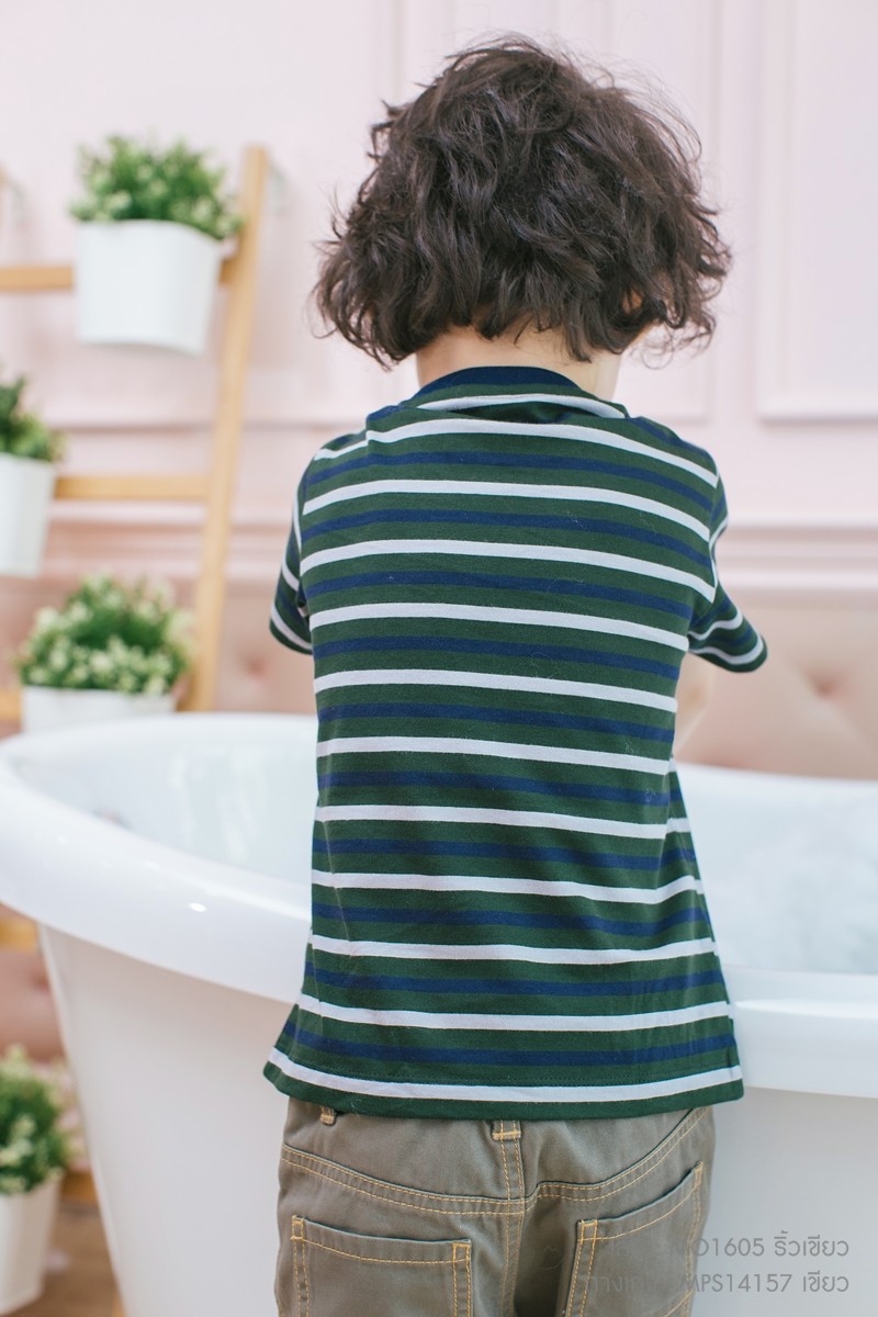 เสื้อยืดเด็กชาย ริ้วเขียว