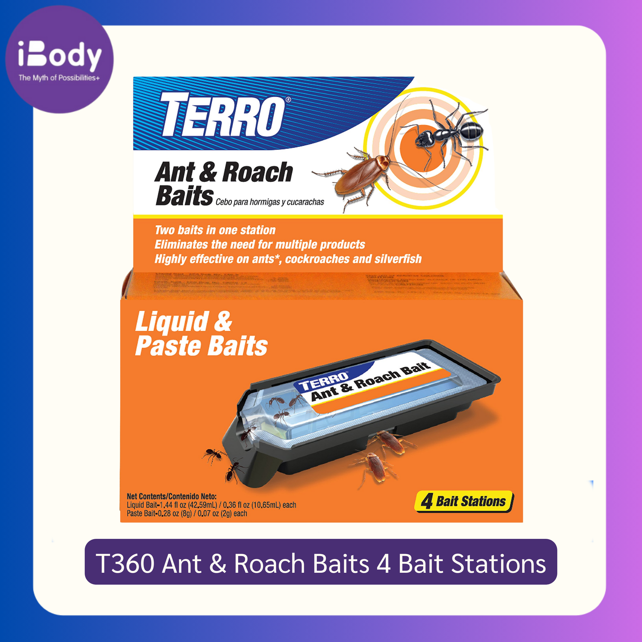 ผลิตภัณฑ์กำจัดมดและแมลงสาบ T360 Ant & Roach Baits 4 Bait Stations (TERRO®)