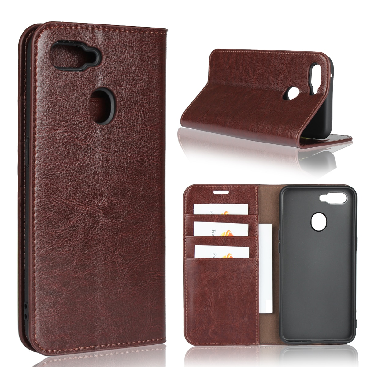 เคส OPPO A12 #เคสฝาพับแบบกระเป๋าสตางค์หนังแท้ Crazy Horse Genuine Leather Wallet Shell