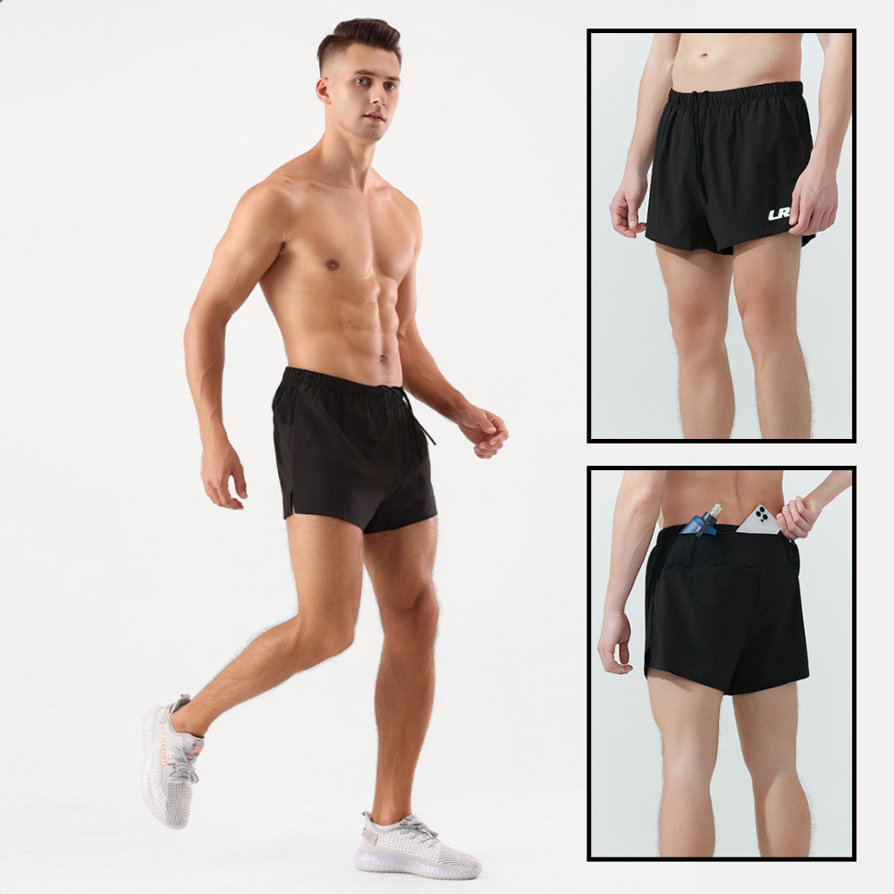 กางเกงวิ่งขาสั้น วิ่งมาราธอน 2-in-1 ผ้าเบา แห้งไว มีซิปกระเป๋าหลัง (F01)