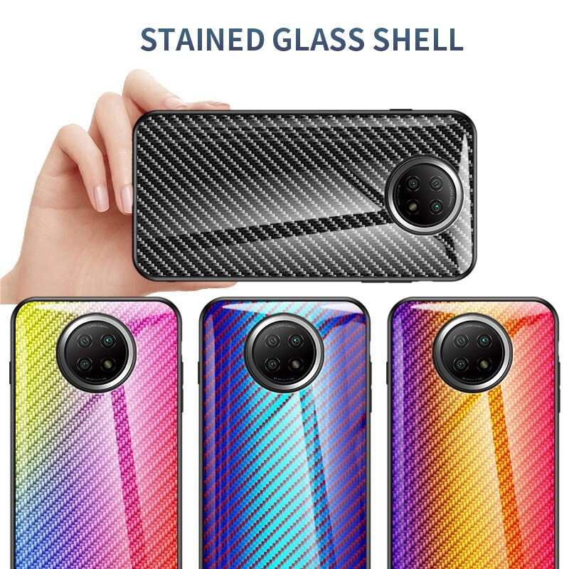 เคส Redmi Note 9T 5G #เคสฝาหลัง Gradient Color ลายคาร์บอนไฟเบอร์ Carbon fiber texture Glass Hybrid Soft Silicone Cover