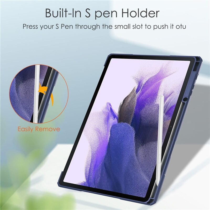 เคส Samsung Galaxy Tab S7 FE 12.4"(T730,T736) #เคสฝาพับปกหนัง PU แบบ 3 พับด้านหลังใส พับตั้งได้มีช่องใส่ปากกา Leather Tri-fold Stand Shell Cover with Auto Sleep