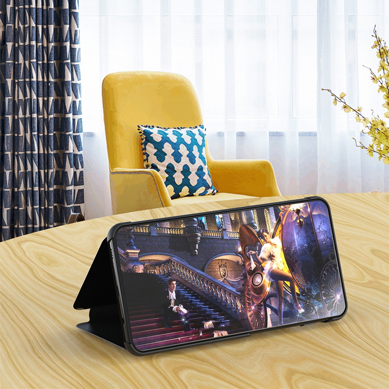 Case Samsung Galaxy C9 Pro #เคสฝาพับปกโปร่งแสงผิวเงา Electroplating Mirror Surface Window View