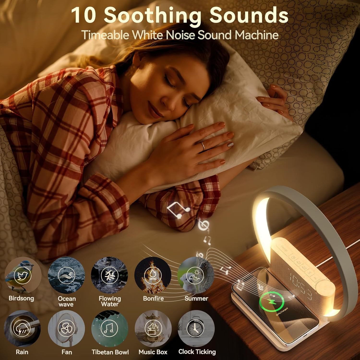 Vivilumens® Sunrise Alarm Clocks Wireless Charger, 10 Sound Model.Aj310B นาฬิกาปลุกดิจิทัล พร้อมแท่นชาร์จไร้สาย