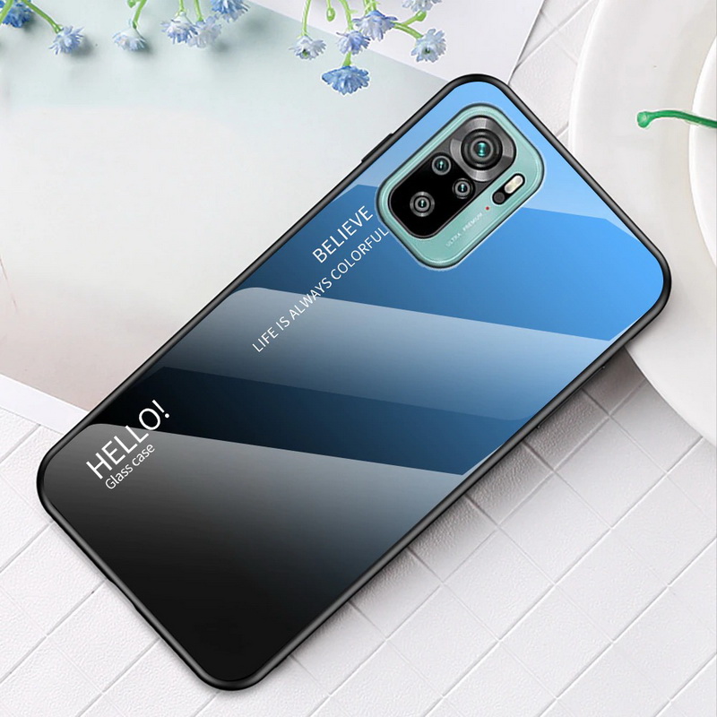 เคส Redmi Note 10S #เคสฝาหลัง Gradient Color Glass + PC + TPU Hybrid Case