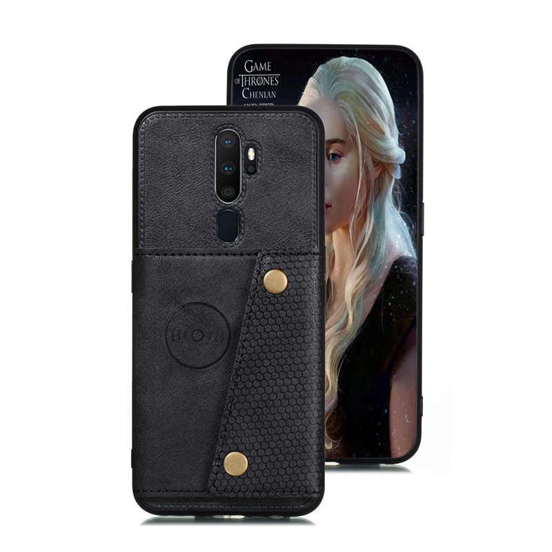 Case OPPO A9 (2020) / A5 (2020) #เคสฝาหลัง TPU เคลือบหนัง PU มีที่เก็บบัตร PU Leather Coated TPU Card Holder Magnetic Kickstand