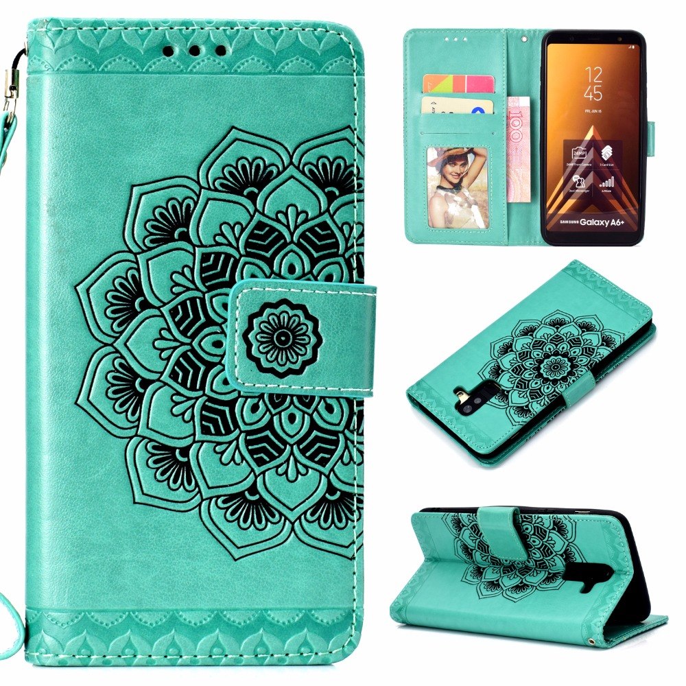 Case Samsung Galaxy A6+ (2018) #เคสฝาพับหนัง PU พิมพ์ลายแมนดาลา