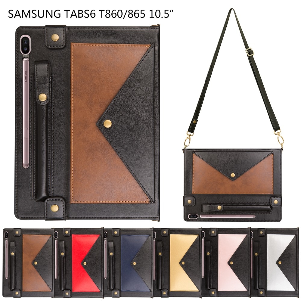 Case Samsung Galaxy Tab S6 SM-T860 SM-T865 #เคสฝาพับหนัง PU รูปแบบซองจดหมายสีประกบมีที่เก็บปากกาและสวมนิ้ว Color Splicing Envelop Style Wallet Leather Case with Pen Pouch