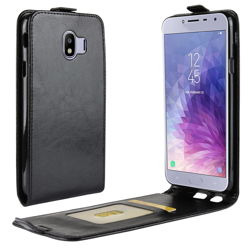 Case Samsung Galaxy J4 (2018) #เคสฝาพับหนัง PU Crazy Horse แนวตั้ง พร้อมช่องเสียบการ์ด
