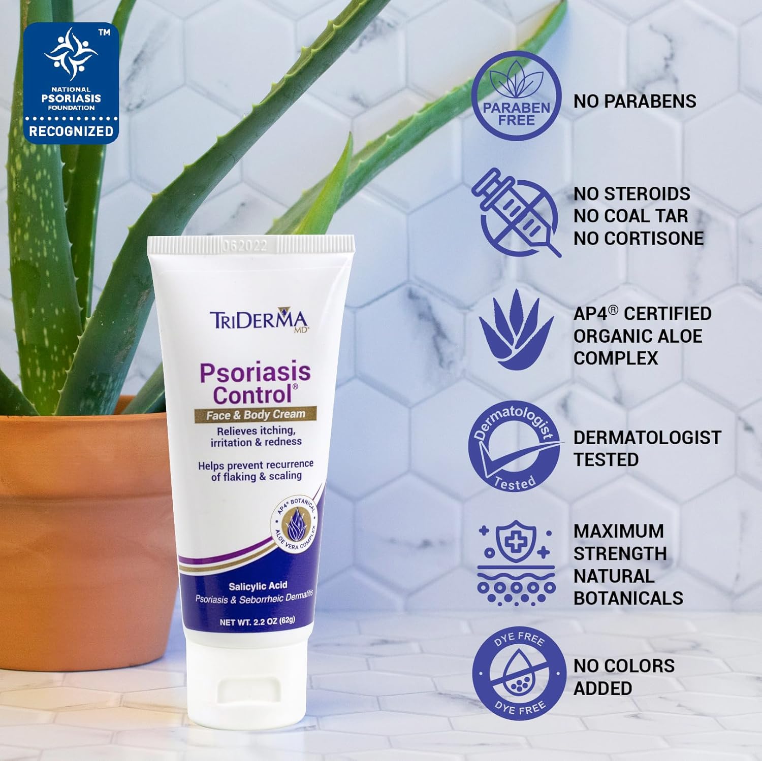 TriDERMA® Psoriasis Control Face & Body Cream for Relieves Itching, Irritation & Redness 62 g ครีมทาผิวหน้า และผิวกาย