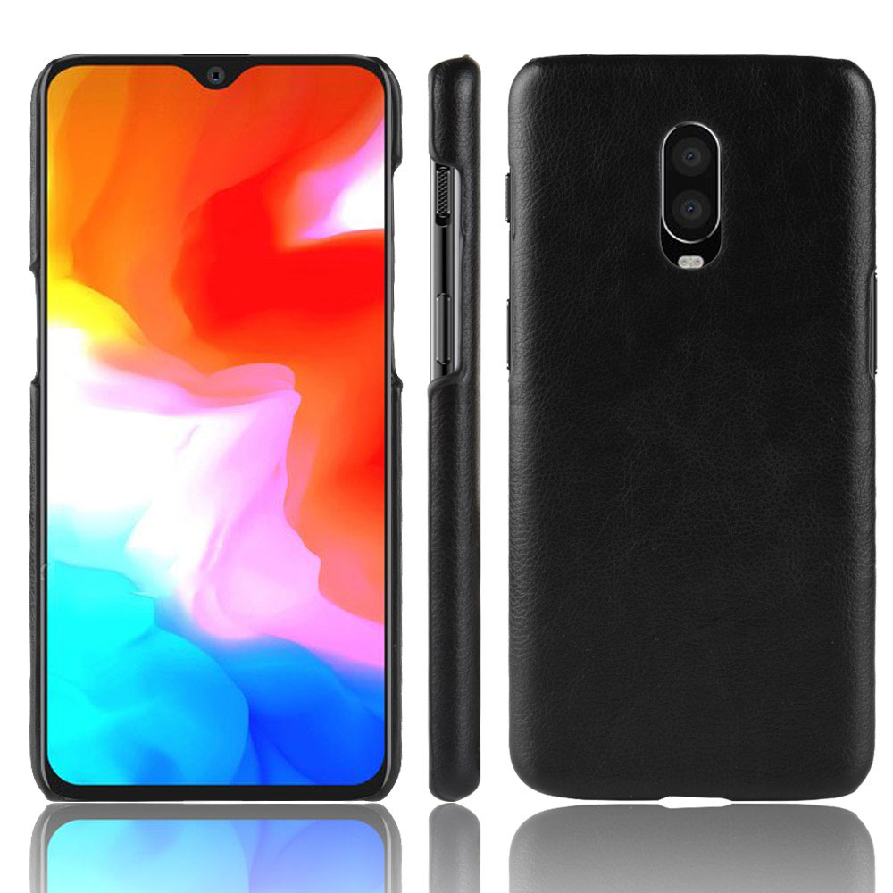 เคส OnePlus 6T #เคสฝาหลังพลาสติกแข็งเคลือบหนัง PU ลายผิวลิ้นจี่ Litchi Skin Leather Coated