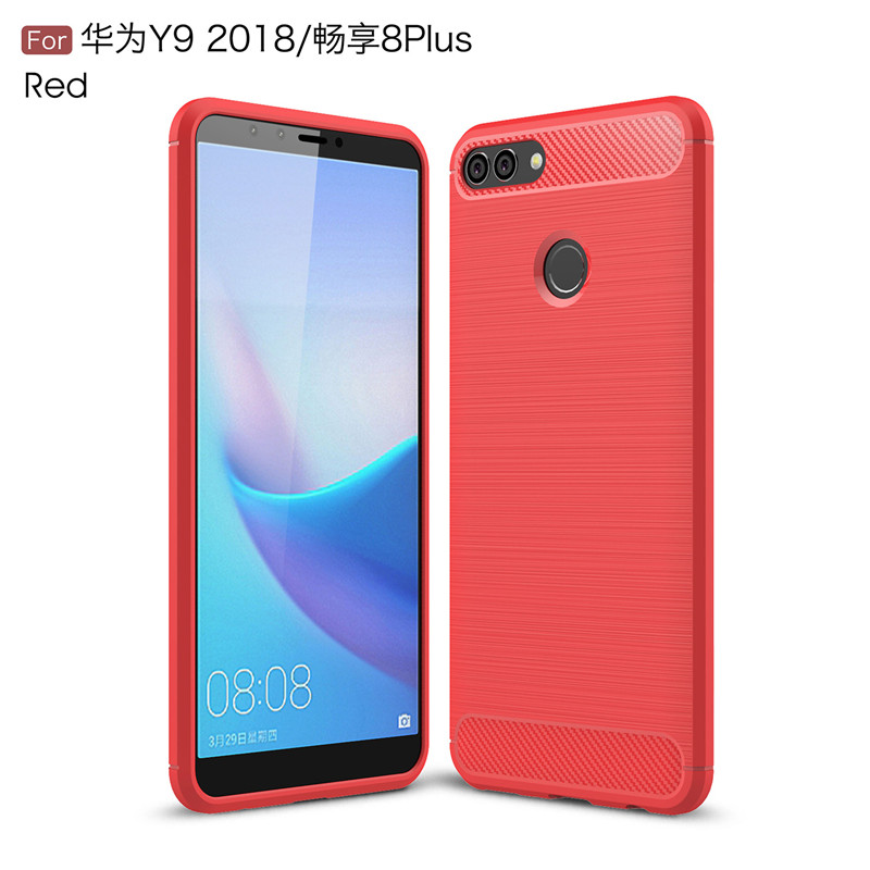 เคส Huawei Y9 (2018) #เคสฝาหลังตกแต่งคาร์บอนไฟเบอร์ ผิวขัดแปรง Brushered TPU Back Case