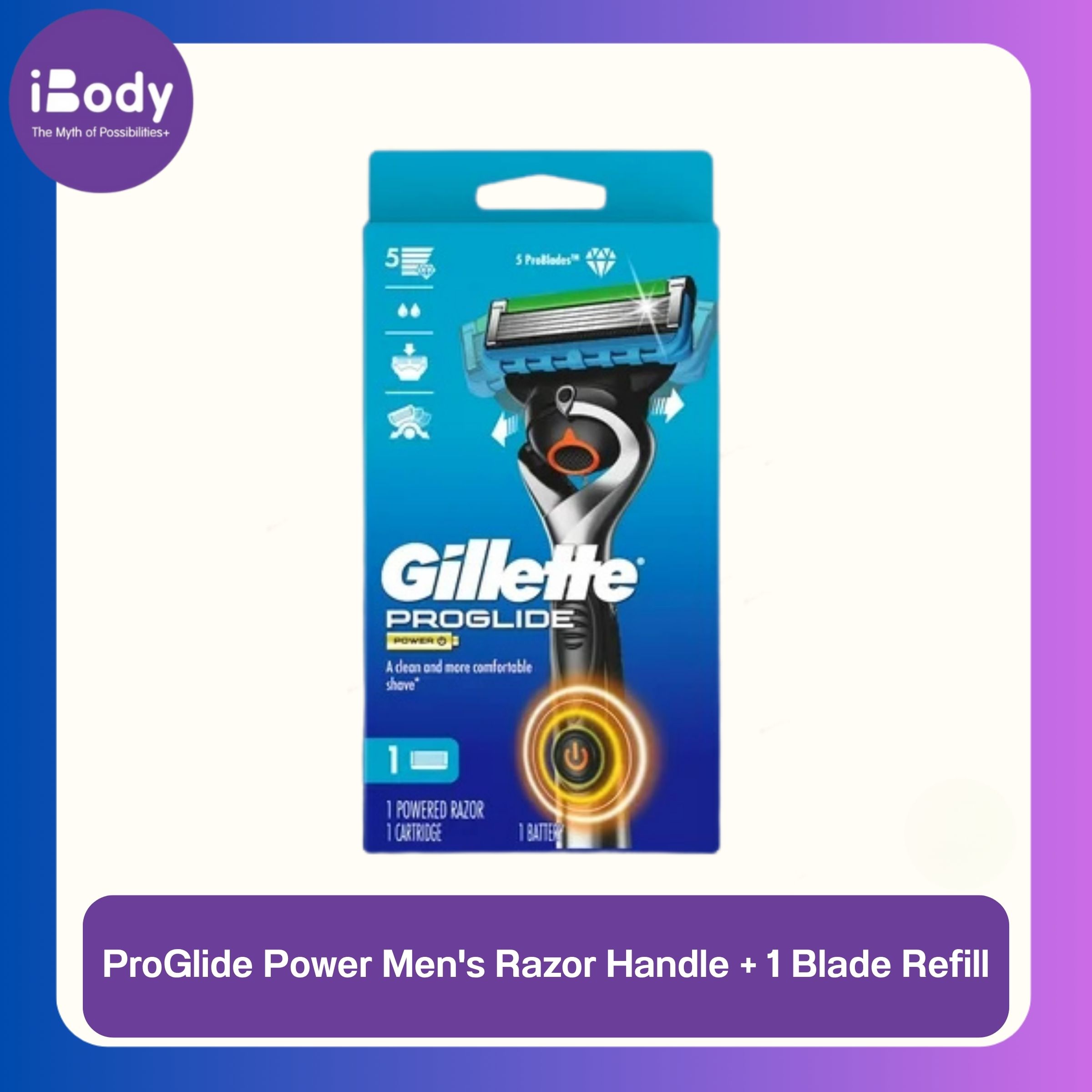 Gillette® ProGlide Power Men's Razor Handle + 1 Blade Refill ชุดมีดโกน ยิลเลตต์ โปรไกลด์ พาวเวอร์