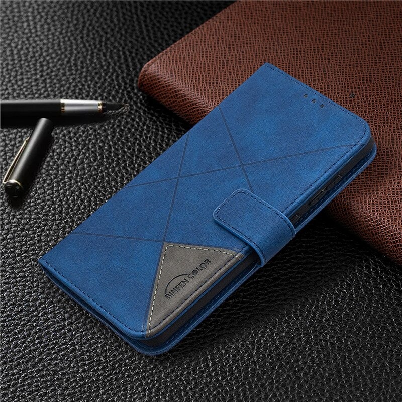เคส OPPO A96 #เคสฝาพับหนัง PU มีช่องเสียบ ID บัตรอื่นๆในตัว Geometric Pattern Leather Card Holder Protective