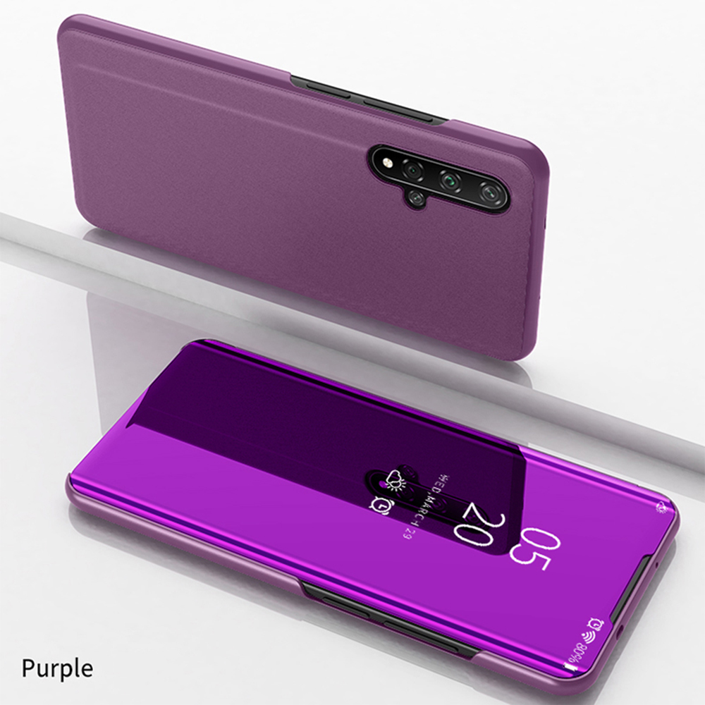 เคส Huawei Nova 5T #เคสฝาพับปกโปร่งแสงผิวเงา Electroplating Mirror Surface Window View
